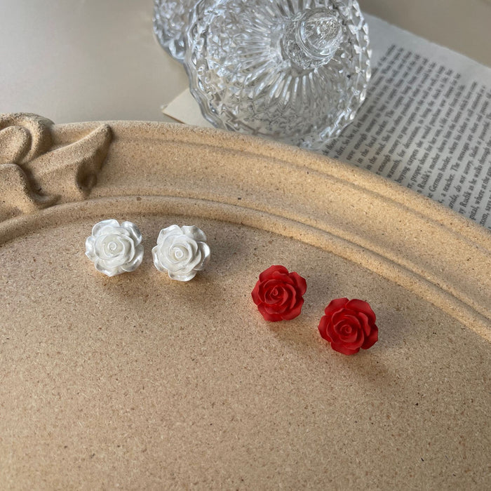 Rose earrings S925 silver needle retro simple earrings