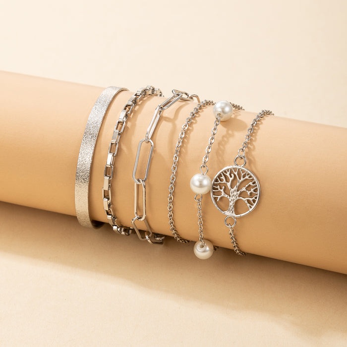 Bohemian Pearl Bracelet Set - Tree of Life Ethnic Style Six-Piece Bangle Set