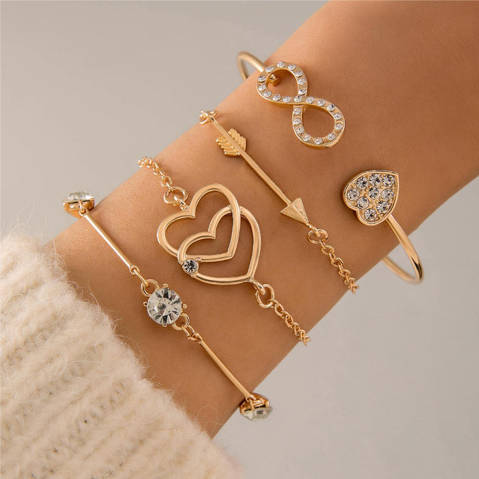 Juego de pulseras multicapa con forma de corazón de diamantes: diseño creativo de letras de amor