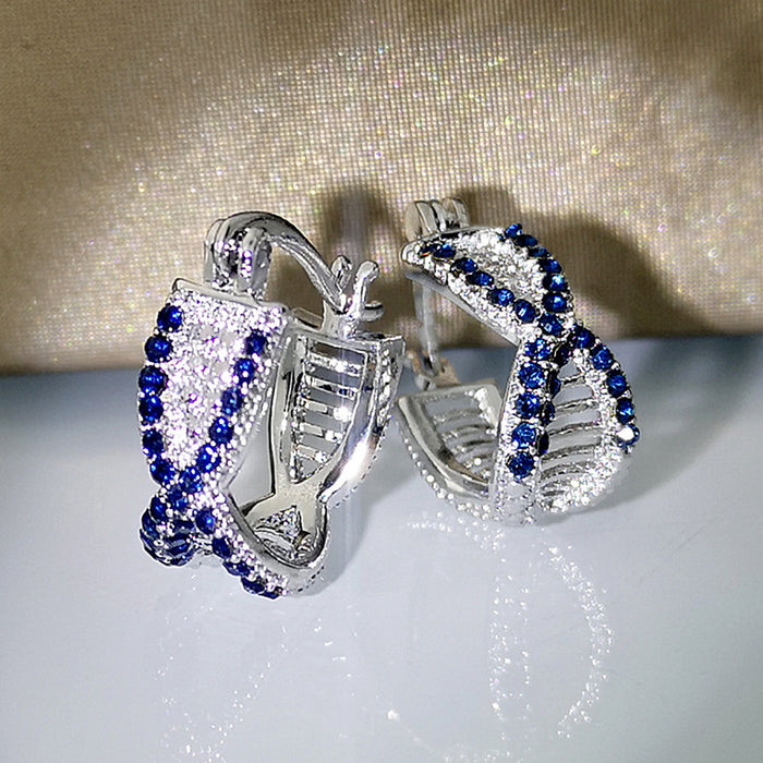 High-grade royal blue zircon ear clip hip-hop style earrings