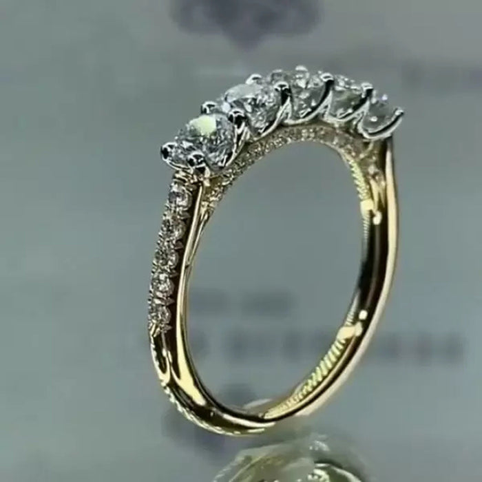 Gold-plated single-row diamond zircon ring anniversary celebration light luxury style ring