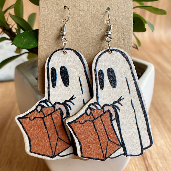 Halloween ghost wooden earrings