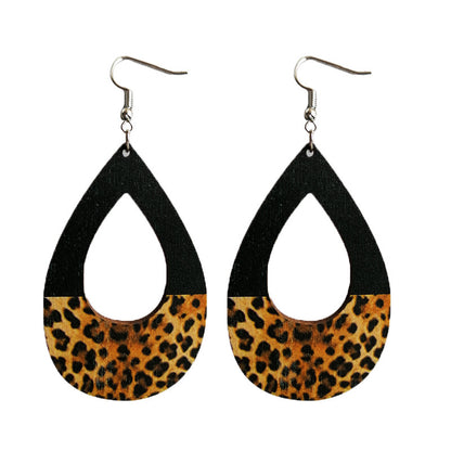 Wooden leopard print earrings