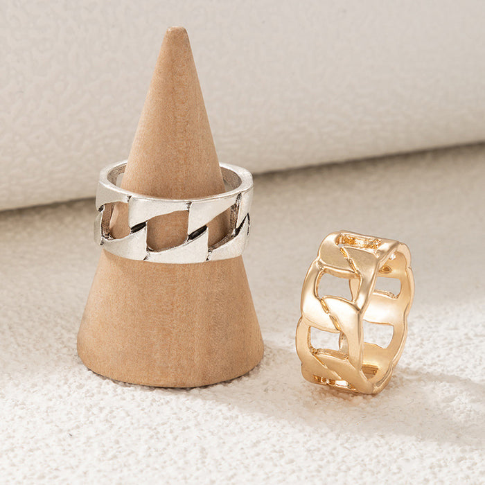 Chain Hollow Geometric Couple Ring 2-Piece Set