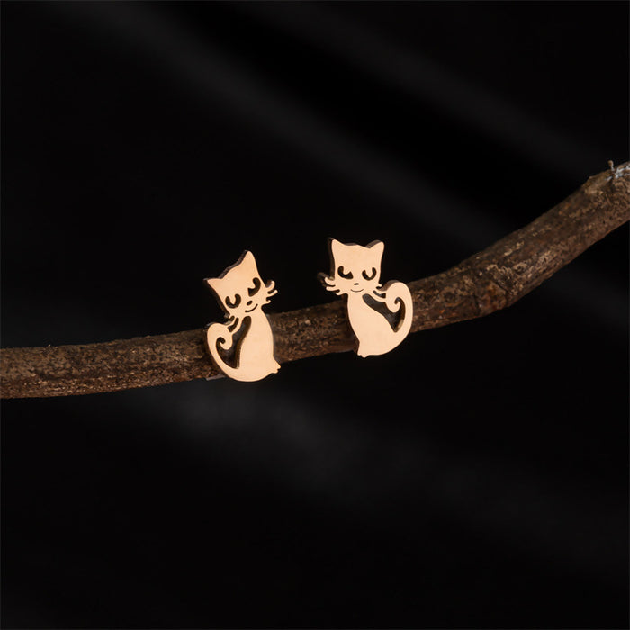 Cat Design Stainless Steel Stud Earrings - Versatile and Playful Jewelry