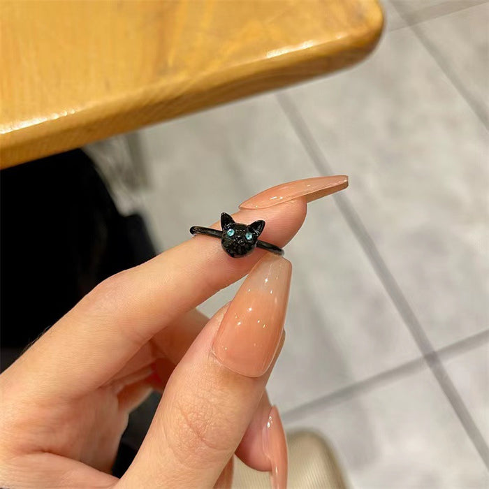 Simple black cat couple tail ring