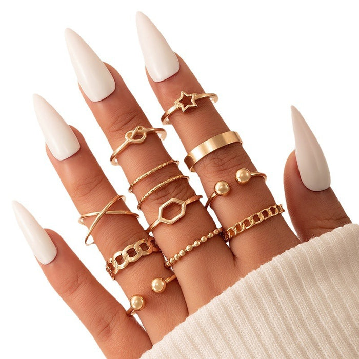 Elephant and Star Ring Set - 6-Piece Geometric Hollow Rings for Women