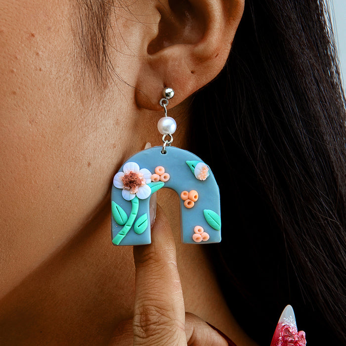 Pendientes con forma de lágrima y estampado de hojas Pendientes de flores de acrílico