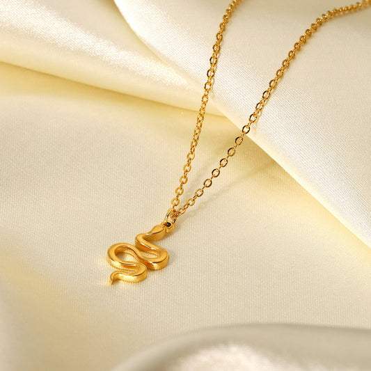 18K Gold-Plated Snake Pendant Necklace with Chain - Women's Fashion Jewelry