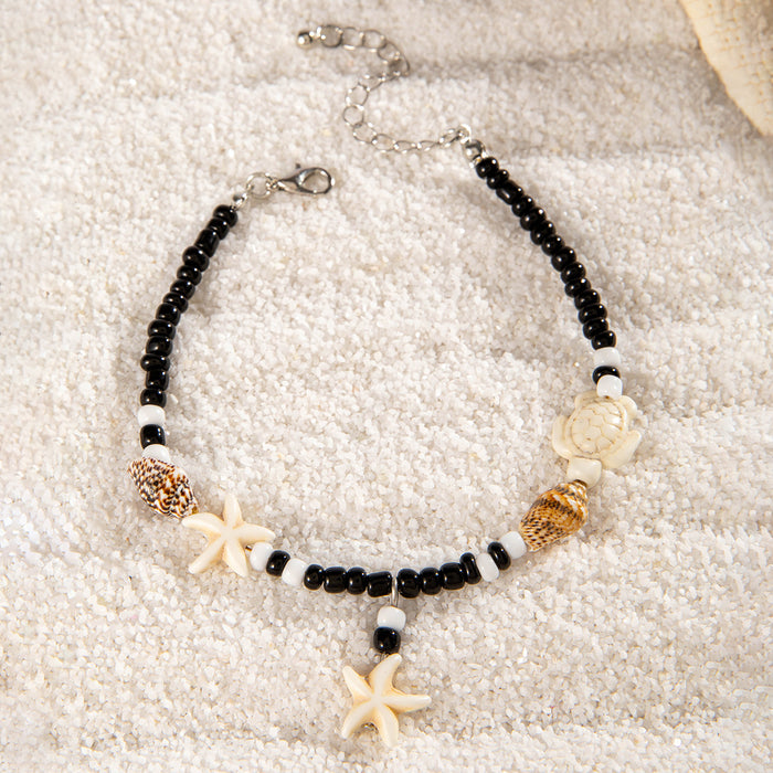 Simple Scallop and Tassel Multi-Layer Anklets - Four-Piece Foot Jewelry