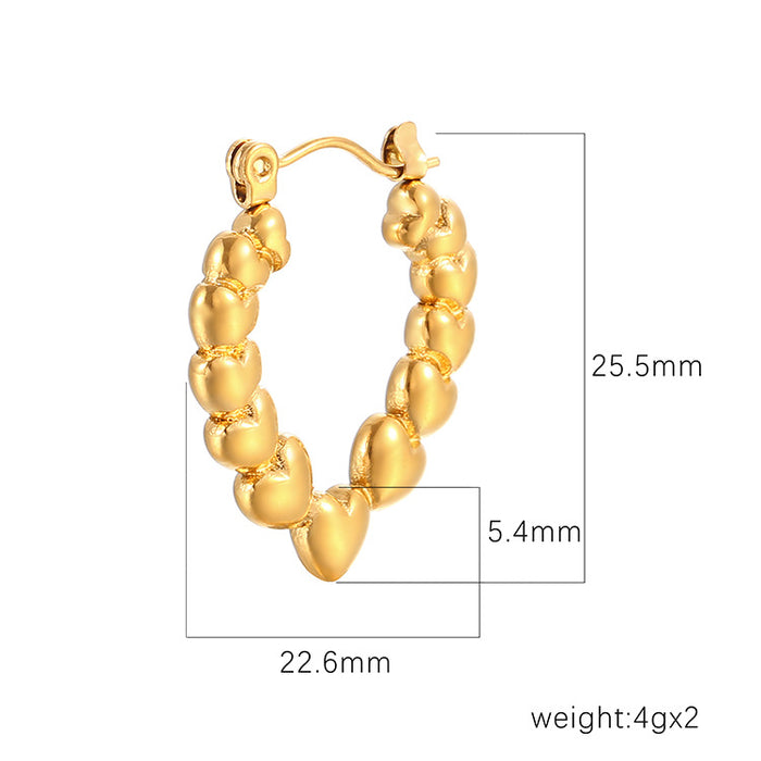 Hydraulic Beads Love Stainless Steel Earrings Light Luxury 18K Gold