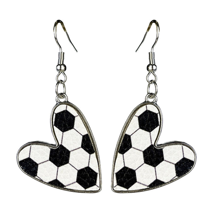 Heart Shaped Leather and Metal Earrings with Sports Season Design