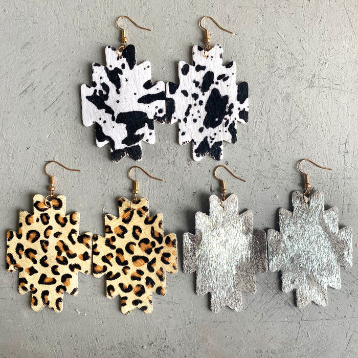 Classic Teardrop Leopard Print Leather Earrings with Vintage Style