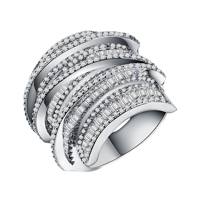 Geometric line full diamond full zircon ring ladies high-end accessories