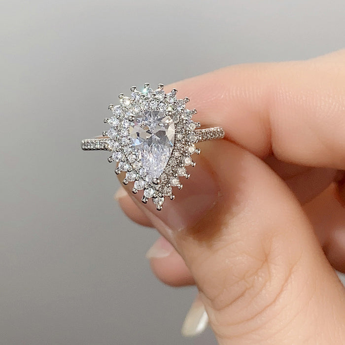 Anillo de compromiso con circonita en forma de pera, hermoso anillo de accesorios de noche para mujer