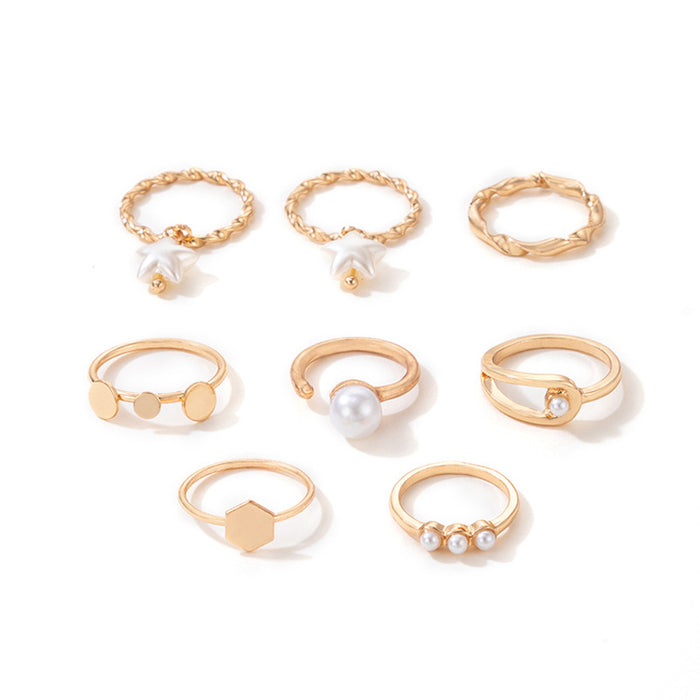 Pearl five-pointed star inlaid ring set, geometric irregular simple eight-piece set