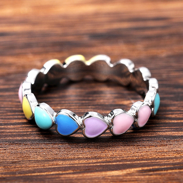 Oil dripping colorful peach heart ring Japanese and Korean romantic heart ring