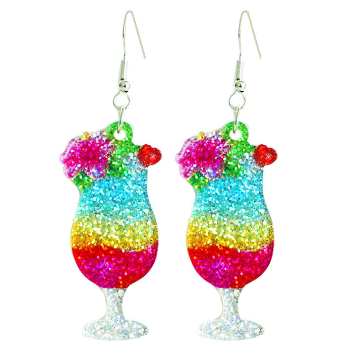 Red wine cocktail sparkling acrylic earrings - wallojewerly 