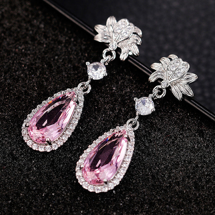 Long teardrop pear-shaped flower earrings simulated yellow diamond earrings