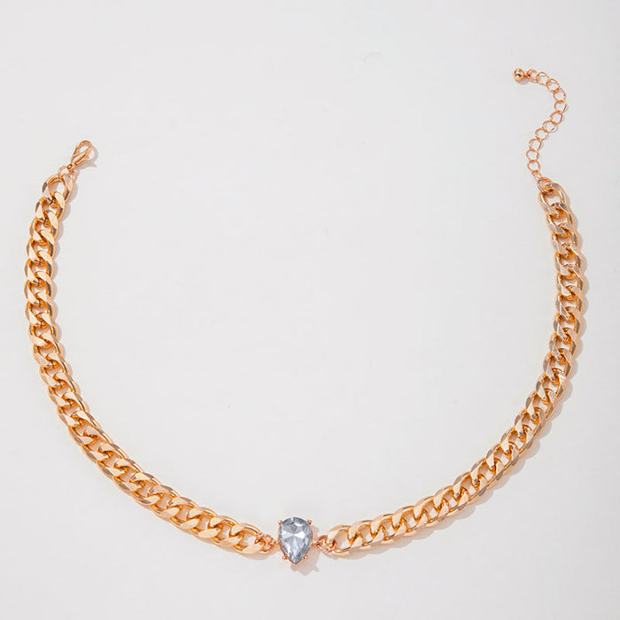 Water Drop Rhinestone Cuban Chain Necklace - Edgy and Fashionable Design