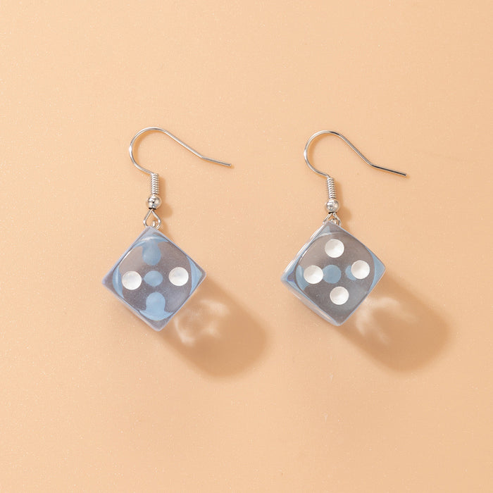 Blue resin dice ear hooks three-dimensional geometric earrings