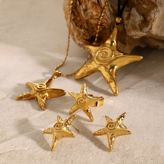 Collar con colgante de estrella de mar y espiral bañado en oro de 18 quilates: joyería de moda para mujer