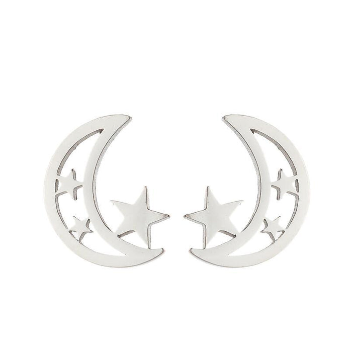 Black star and moon earrings, cross-border new stainless steel simple star and moon earrings personalized accessories wholesale