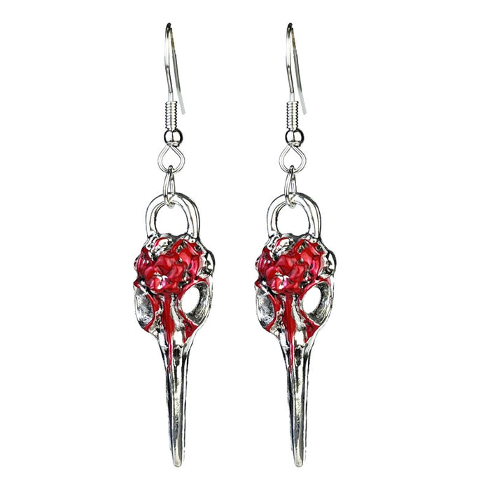 Halloween Skull and Blood Stain Earrings with Skeleton, Heart, and Bird Designs