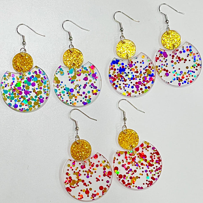 Geometric glitter clear acrylic earrings - wallojewerly 