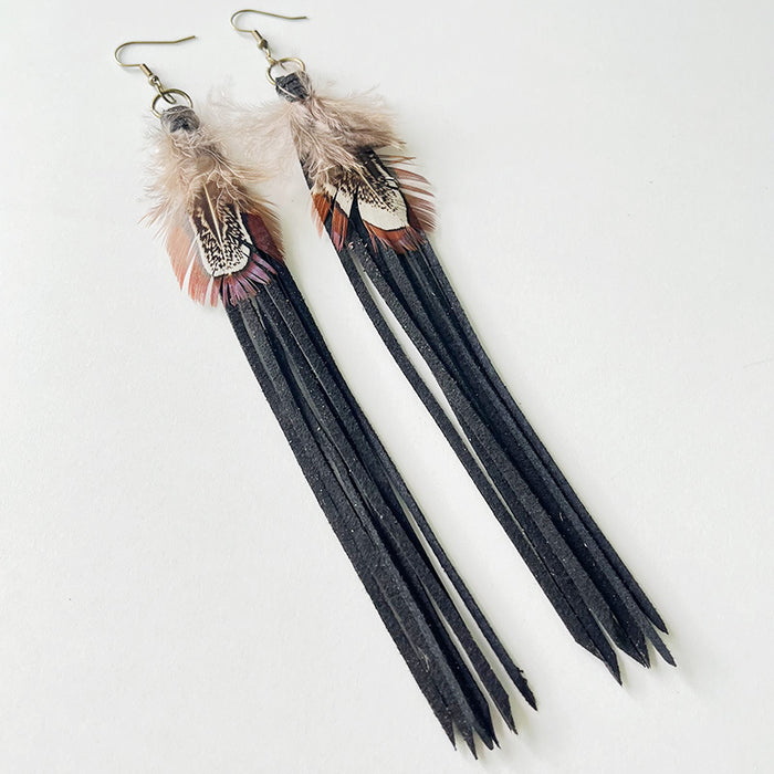 Pendientes de plumas con borlas bohemias de estilo étnico occidental