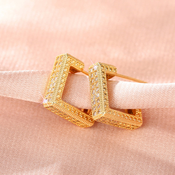 Heavy-duty geometric earrings, micro-inlaid diamond square earrings, luxury fashion earrings for women