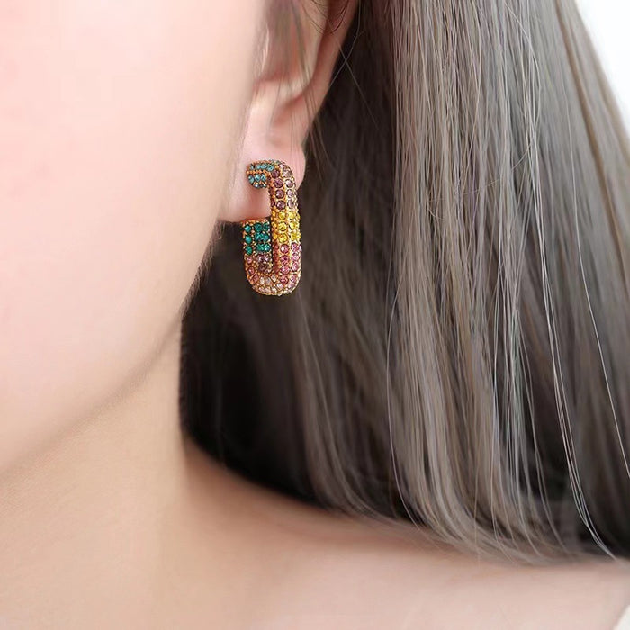 Pendientes de acero inoxidable con incrustaciones de circonitas retro, pendientes de lujo ligeros y temperamento para mujer