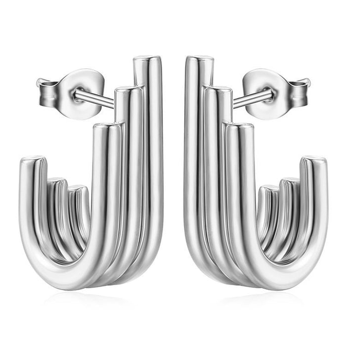 Irregular splicing earrings, trendy multi-layer light luxury women's titanium steel earrings