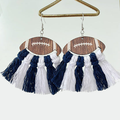 Sports Themed Woven Tassel Wooden Earrings for American Football Cheerleaders