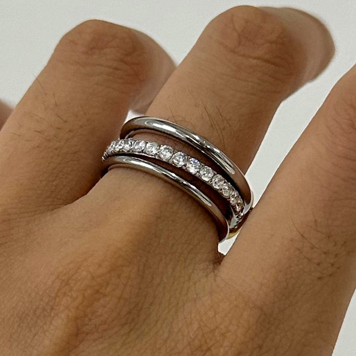 Stainless steel zircon stacking plain ring