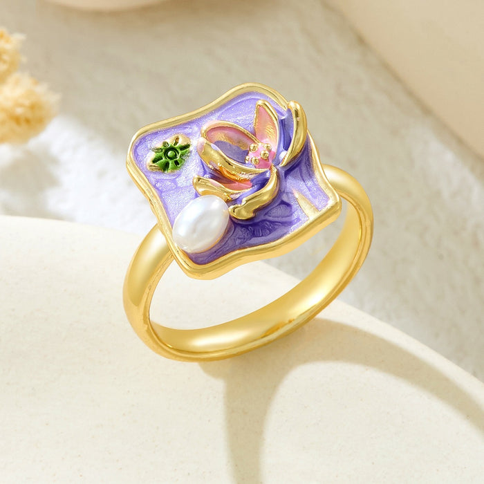 Wholesale copper micro-inlaid enamel painted drip flower open ring