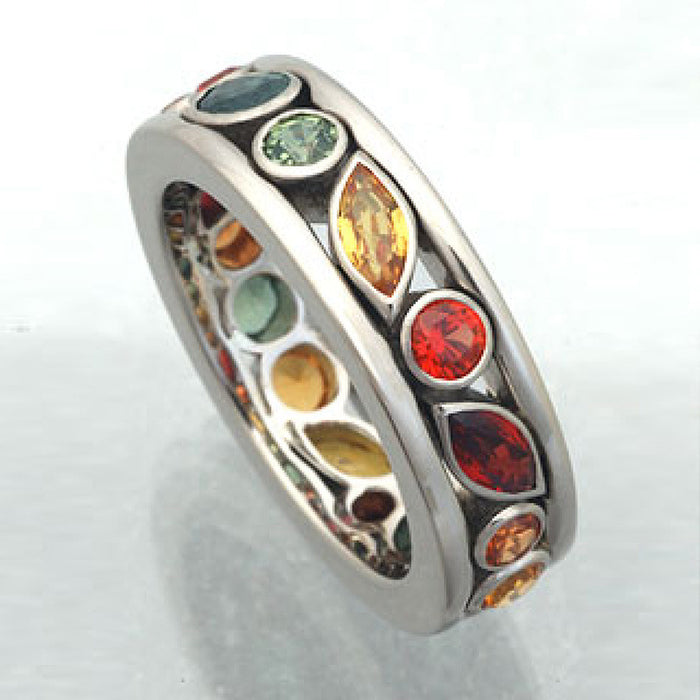 Hollow multi-color couple ring color zircon design