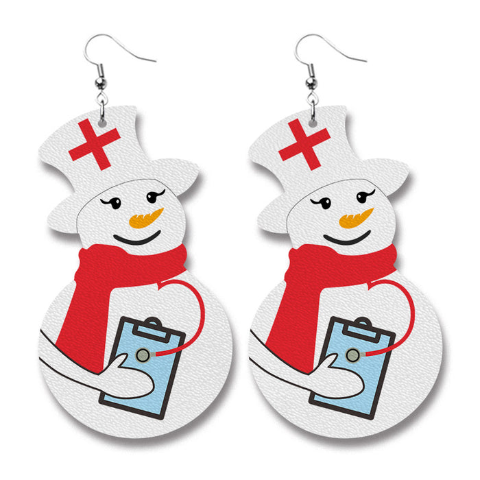 Christmas PU Leather Earrings with Doctor and Nurse Snowman Gifts