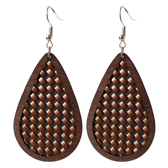 Wooden plaid earrings