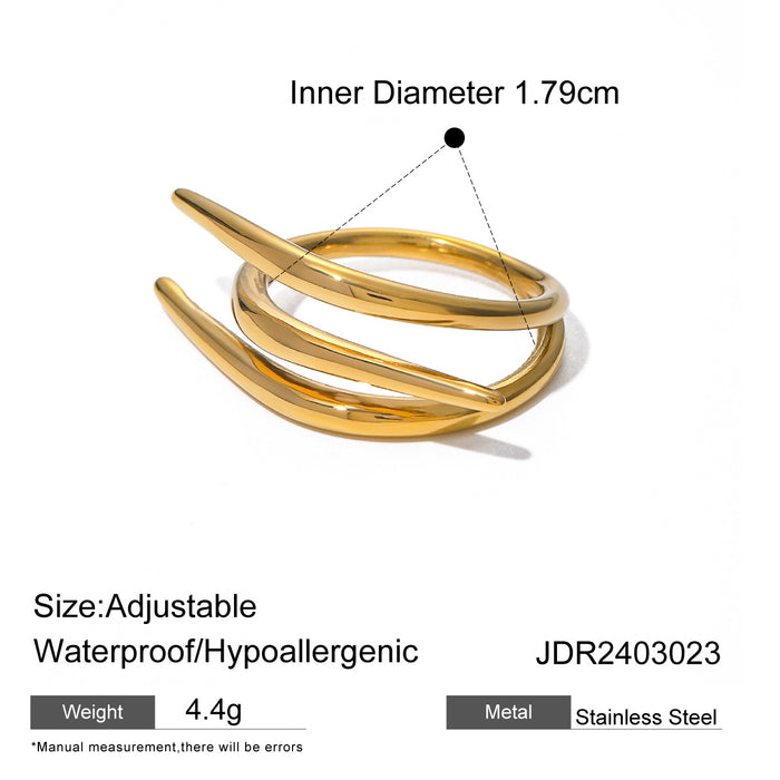 18K Gold Stainless Steel Geometric Ring with Wave Pattern