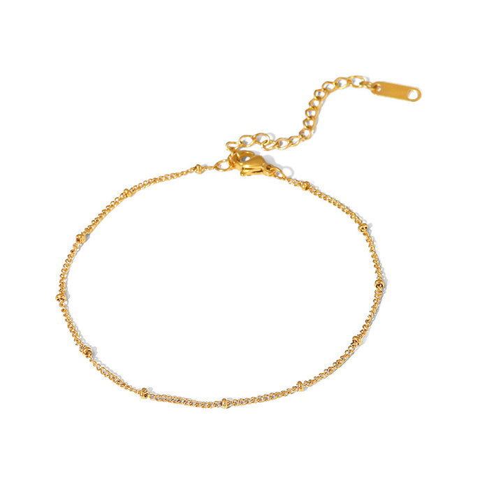 18K Gold Plated Titanium Steel Anklet - Fine Round Bead Chain Fashion Jewelry for Women