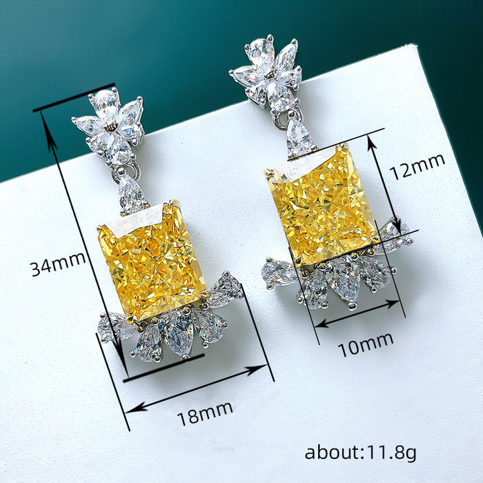 Yellow Geometric Pear Flower Earrings