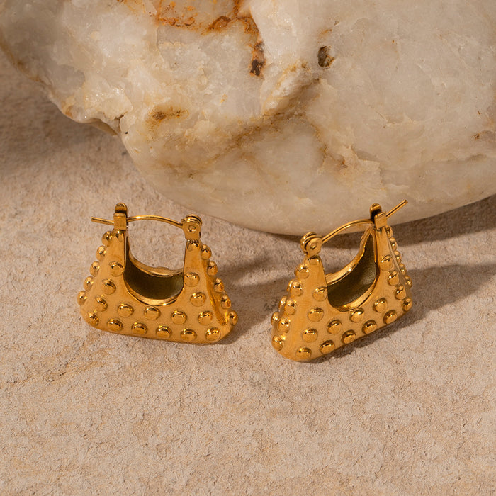 Nuevos pendientes de acero inoxidable chapados en oro de 18 quilates de estilo francés: pendientes de bolso con puntos en relieve para mujer