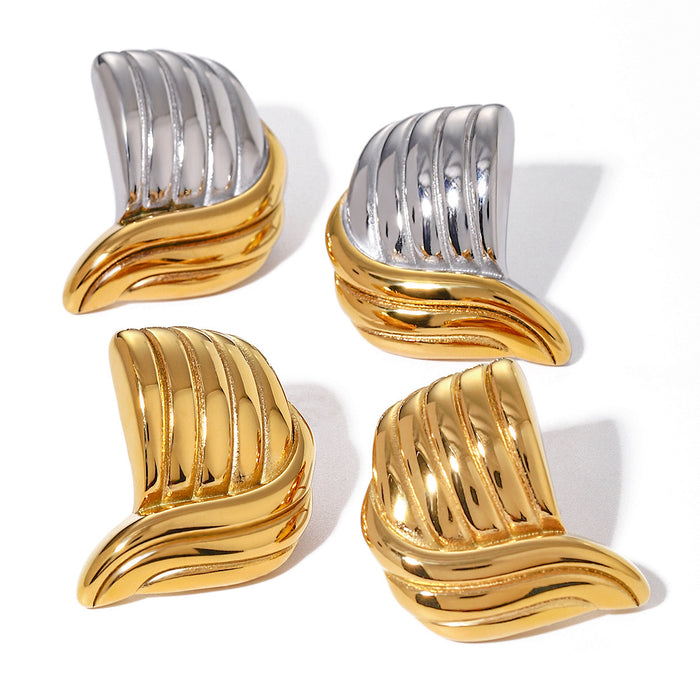 18K Gold Stainless Steel Twisted Wave Earrings - Unique Two-Tone Titanium Steel Jewelry