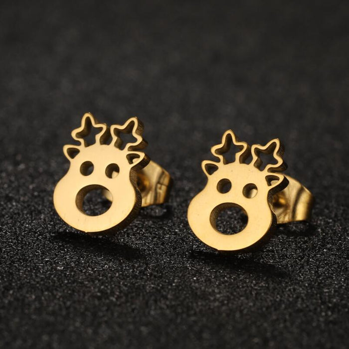 Christmas Reindeer Stainless Steel Stud Earrings - Mini and Cute Holiday Jewelry