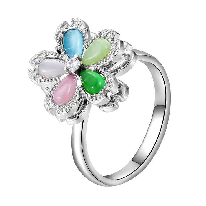 Wholesale copper micro-painted colored five-petal flower rings