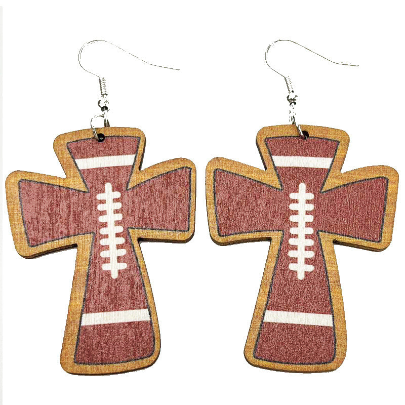 Wooden Cross Ball Earrings