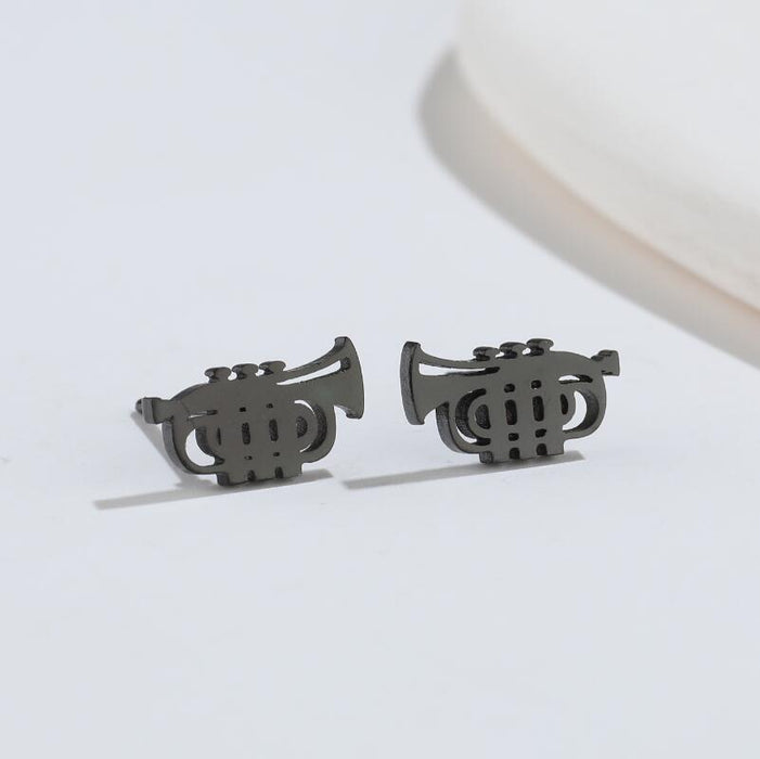 Music earrings, cross-border new retro horn accordion earrings ins personality headphone microphone hip-hop earrings