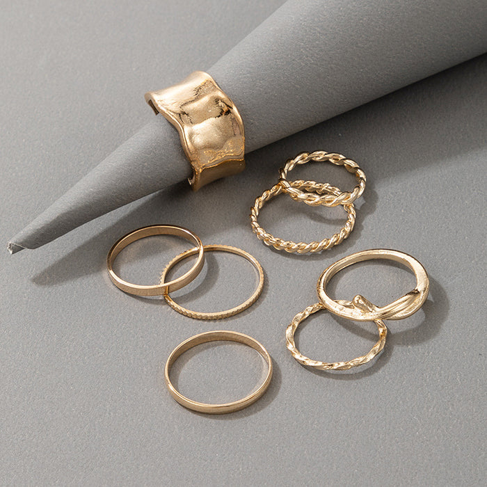 Creative cold style irregular wide edge ring 8-piece set