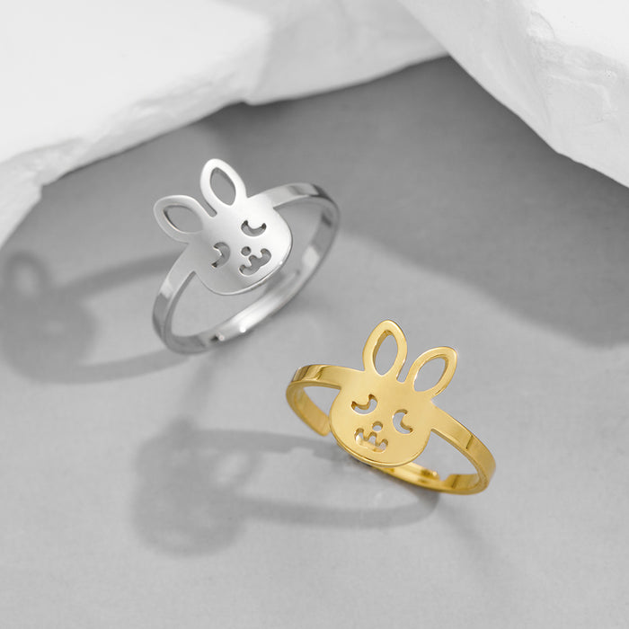 Cute zodiac rabbit ring, cartoon stainless steel animal open ring wholesale